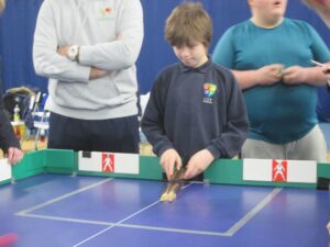 Child playing tabletop cricket