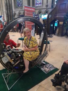 Dr Kelly got to sit on the fastest monowheel motorcycle