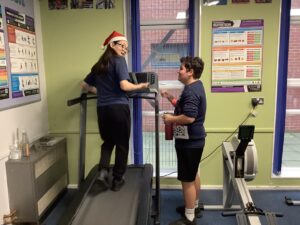 Ambergate pupils using a treadmill