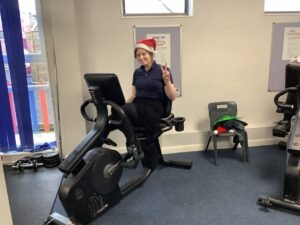 Ambergate pupil on a exercise bike